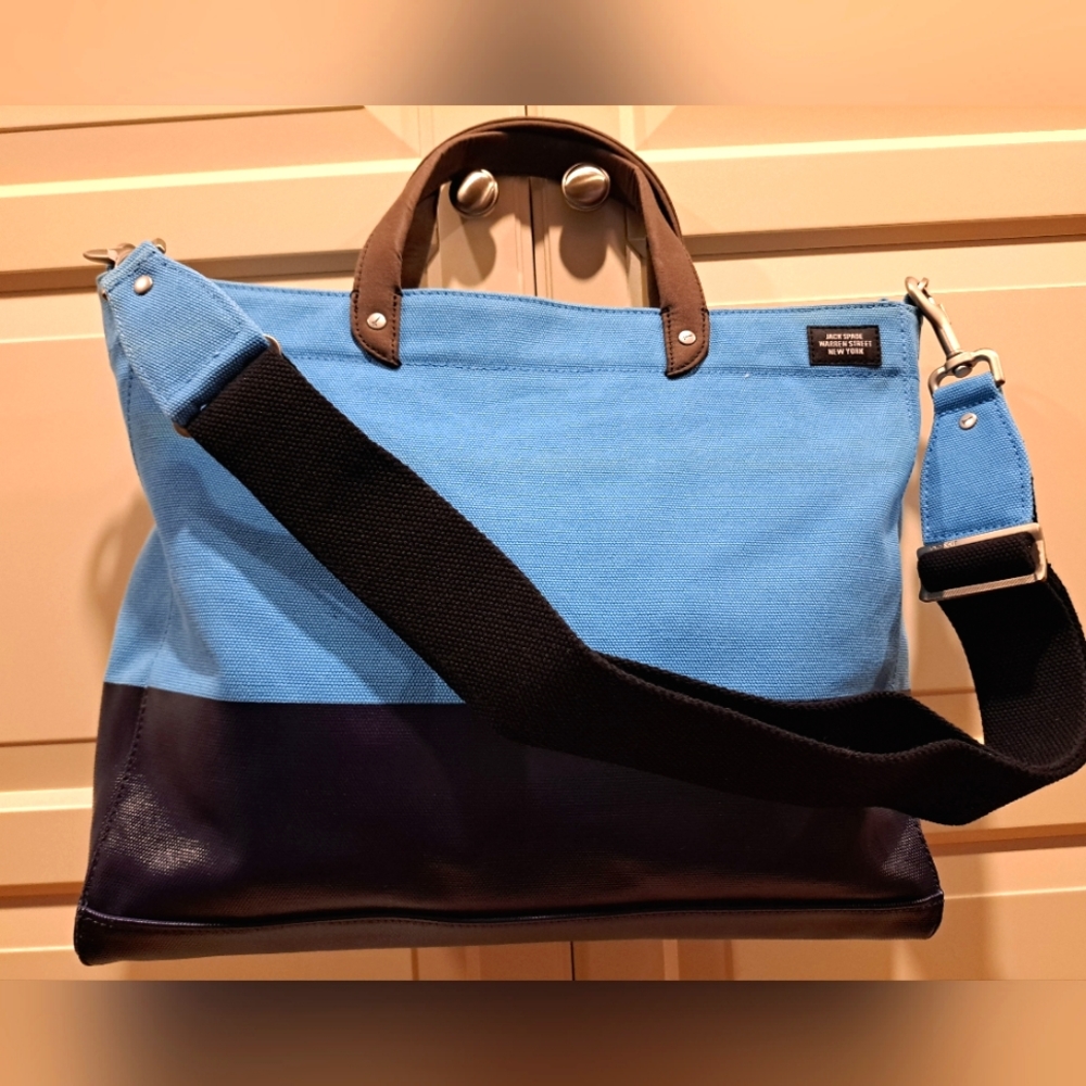 JACK SPADE Blue Navy Color Block Canvas Tote Bag